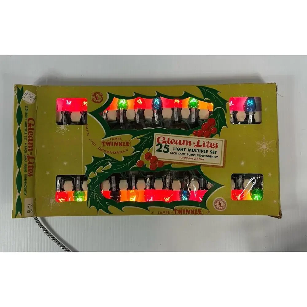 2 Vintage Sets Gleam Lites Twinkle Christmas 25 Lights‎ Indoor Blinking Forking